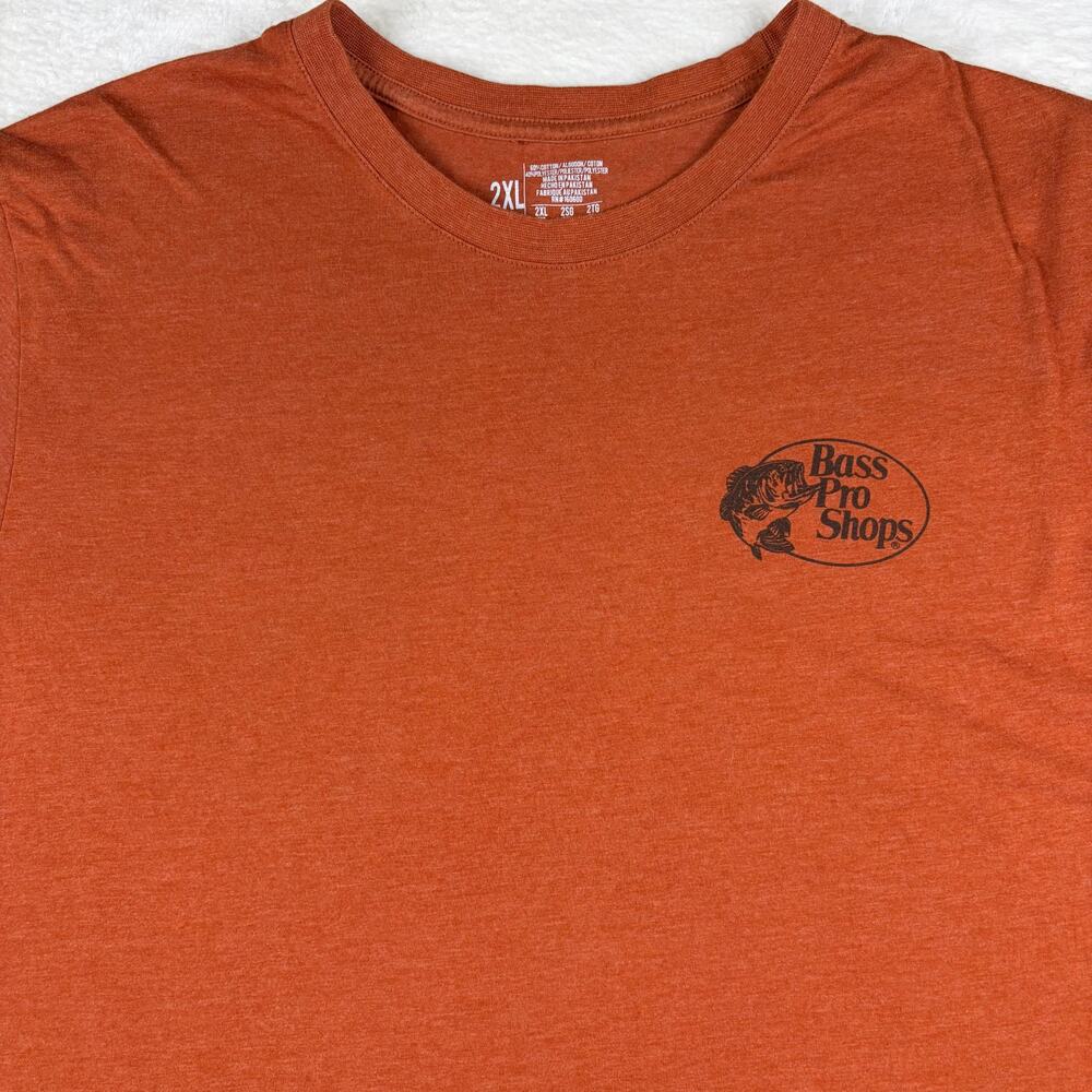 Bass Pro Shops Mens 2XL Bigfoot Sasquatch Hunting Graphic T Shirt Orange Tee